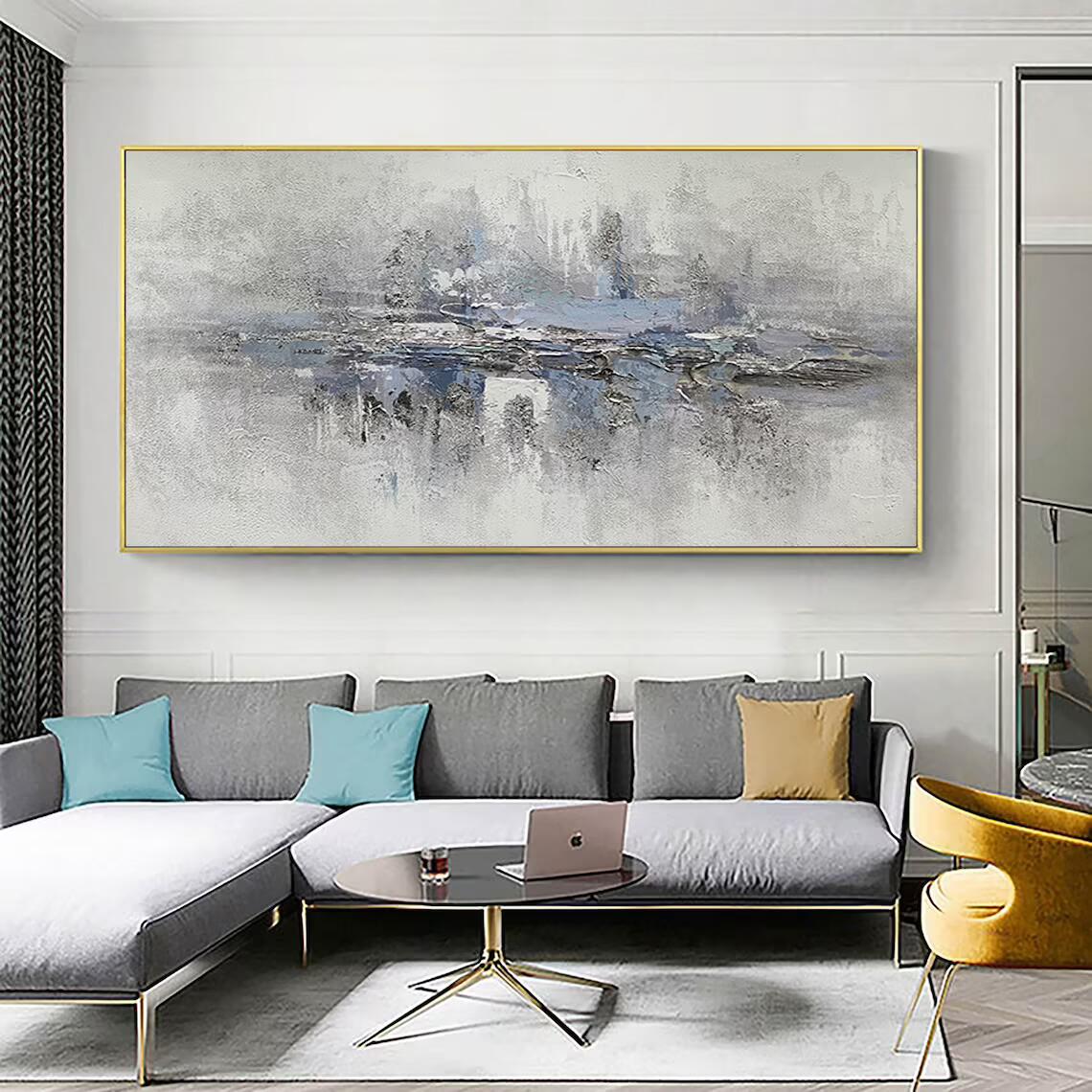 Gray Abstract Painting Blue Gray Canvas Modern Painting